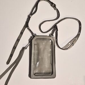 Aimee Kestenberg Silver-Tone Hardware Gray Leather Strap Accent